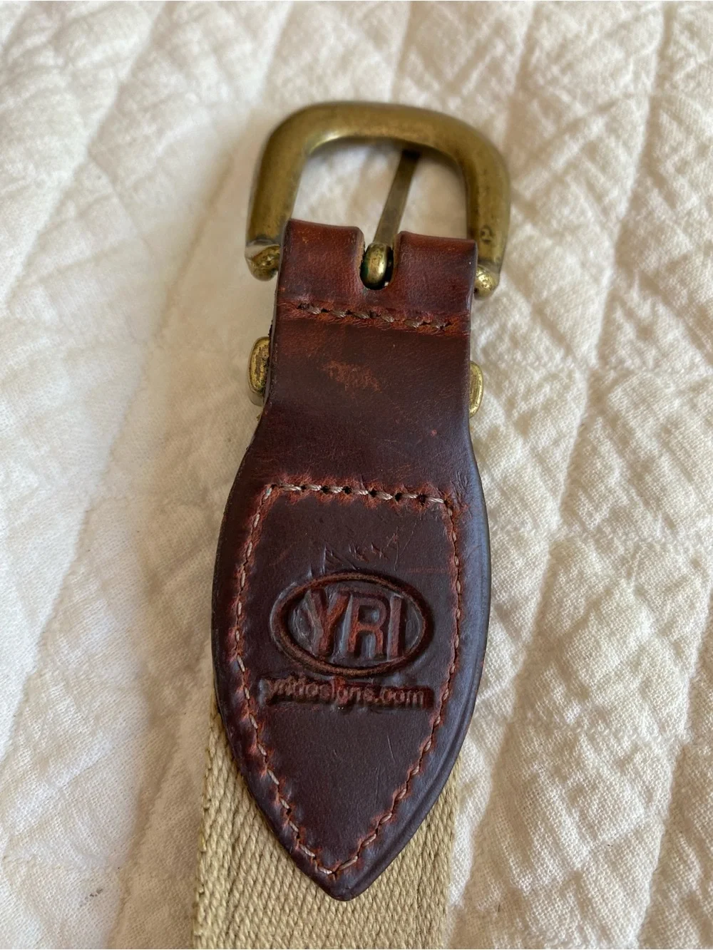 YRI Eagle Ribbon Belt Black Tan Strap Leather Brass Buckle Preppy Old Money 38